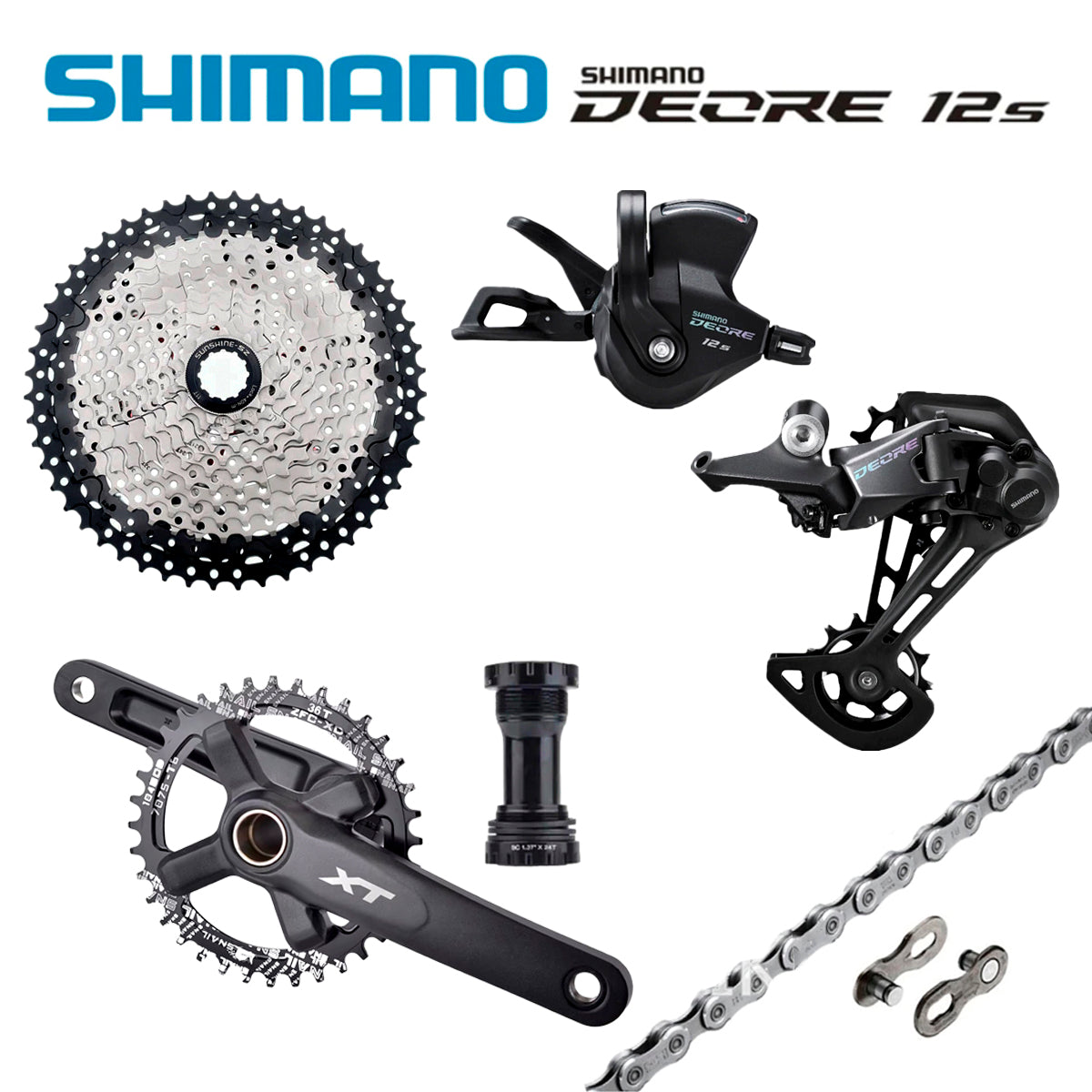 Transmisión 1x12 Shimano Deore + Bielas Racework