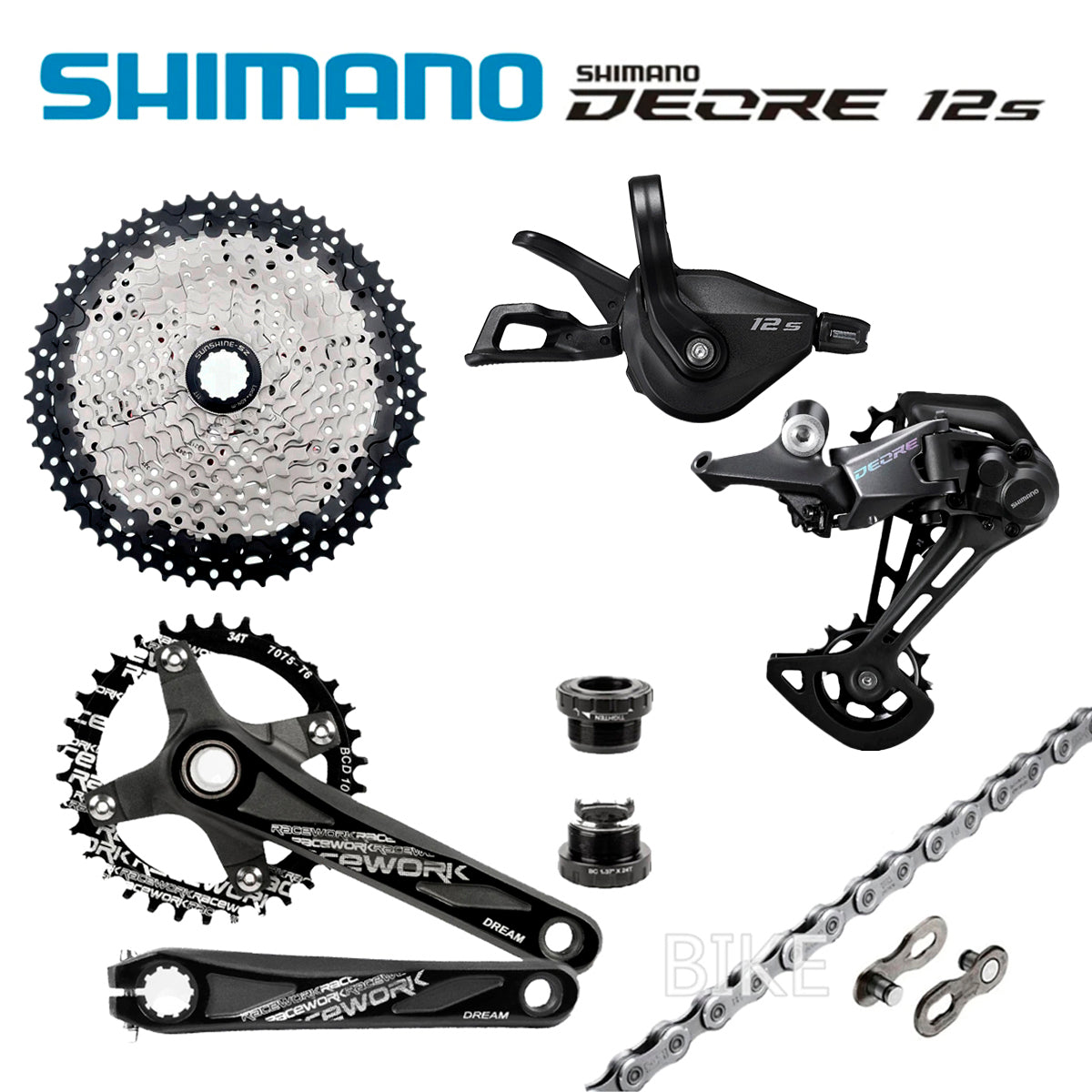 Transmisión 1x12 Shimano Deore + Bielas Goldix