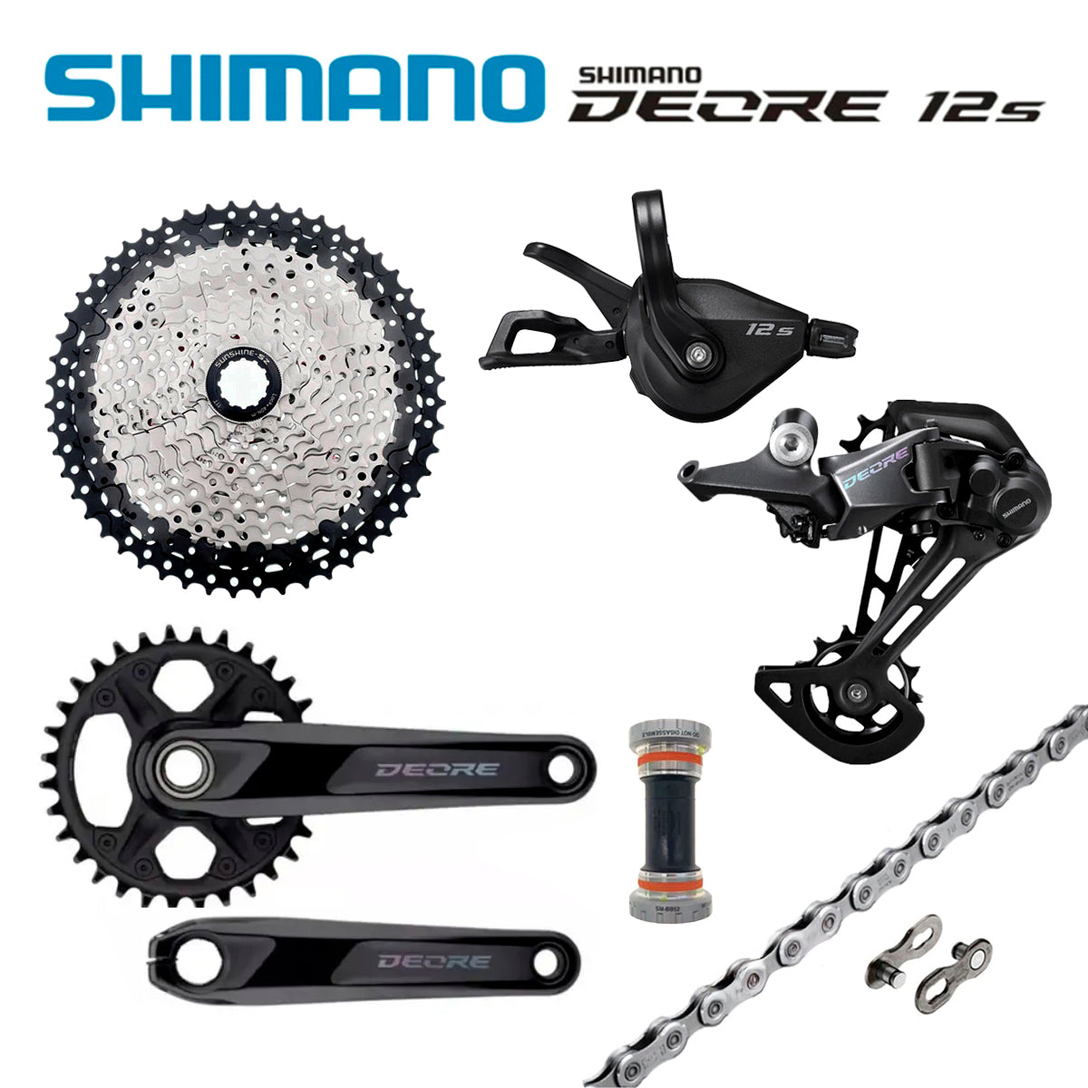 Transmisión 1x12 Shimano Deore + Bielas Deore