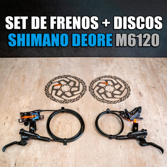 Set de Frenos Shimano Deore 4 Pistones M6120 + Discos Shimano